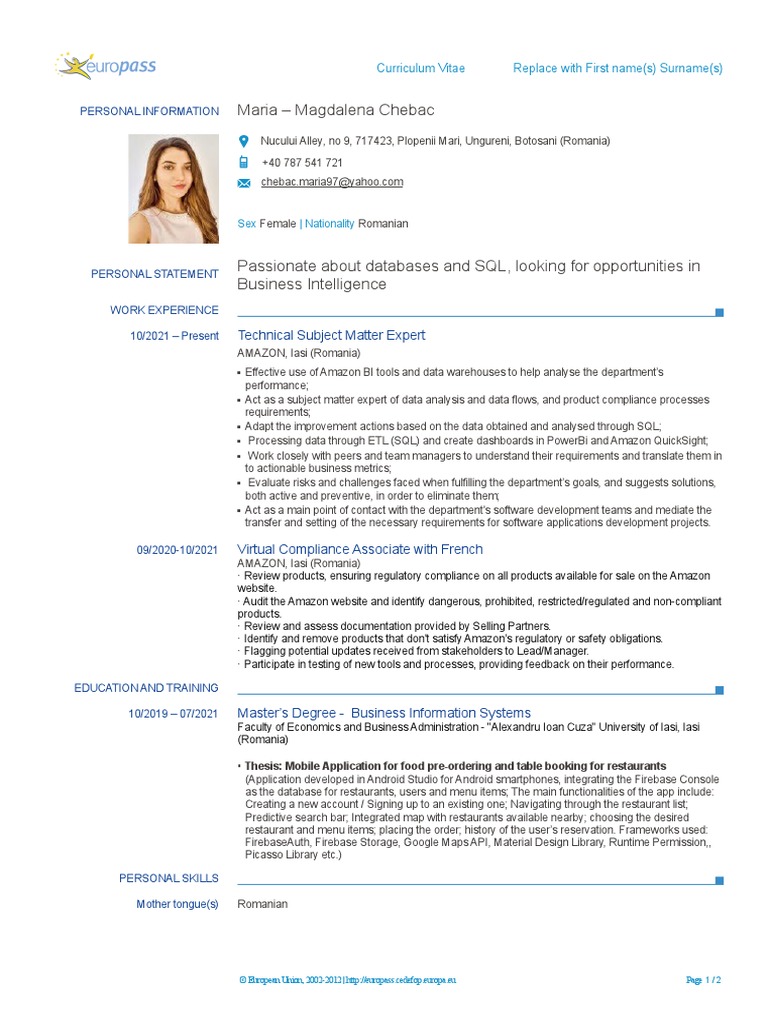 Europass CV Template | PDF | Android (Operating System) | Information ...