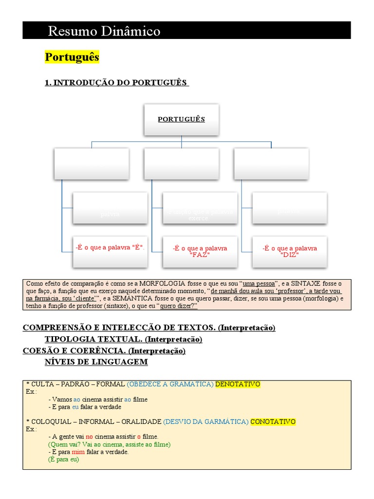Resumo sobre Linguagem e Semântica | PDF | Pronome | Assunto (gramática)