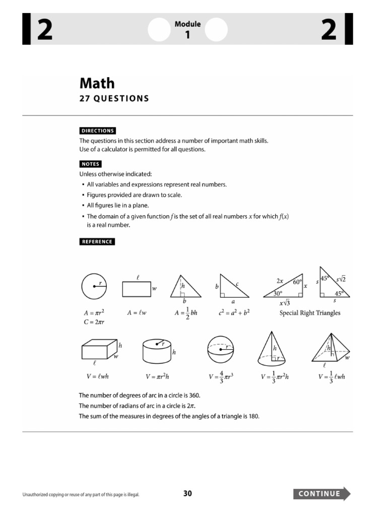 Sat Practice Test 1 Digital Math | PDF | Angle | Mathematics