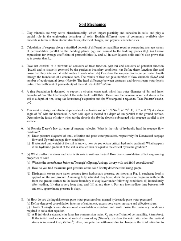Practice Questions Set 1 | PDF | Soil Mechanics | Stress (Mechanics)