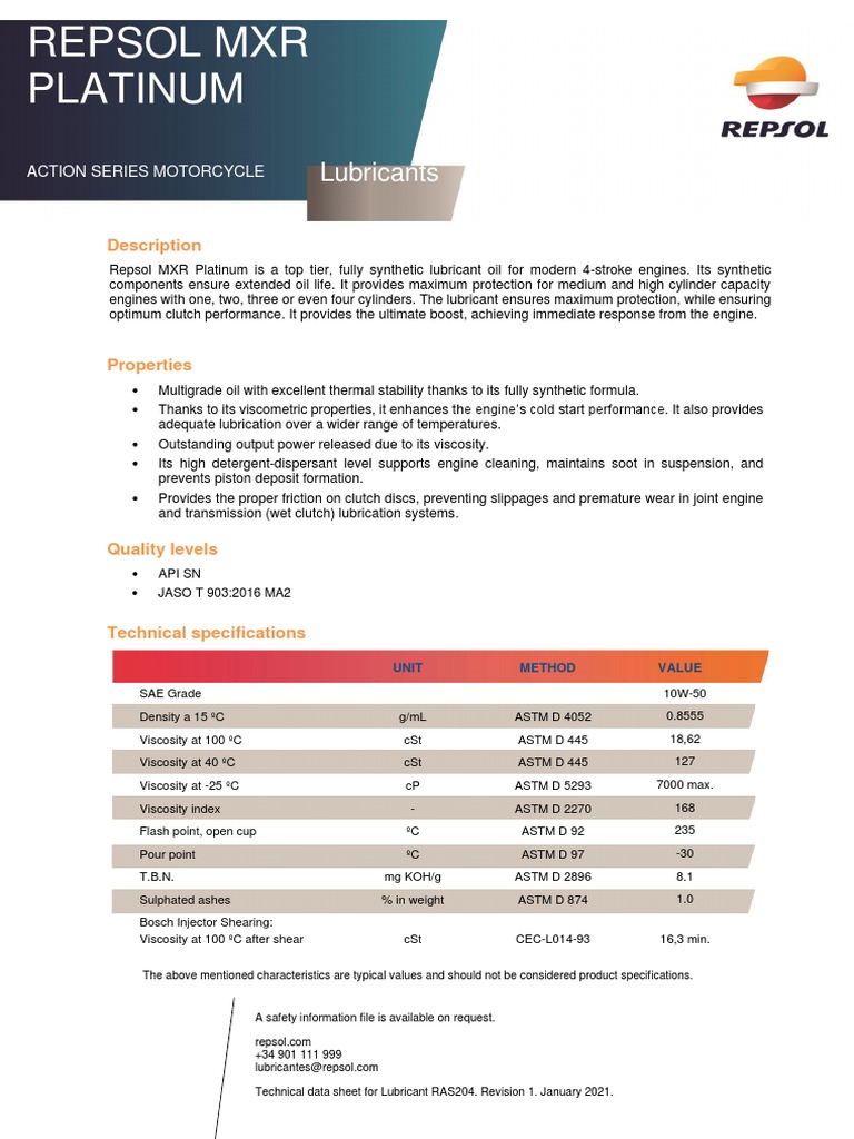 Repsol MXR Platinum 10W50 | PDF | Motor Oil | Engines