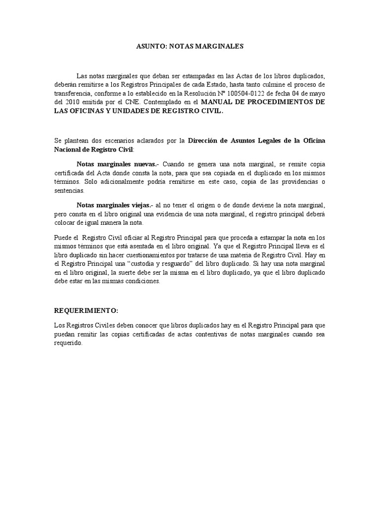 Proceso de Notas Marginales en Registros | PDF