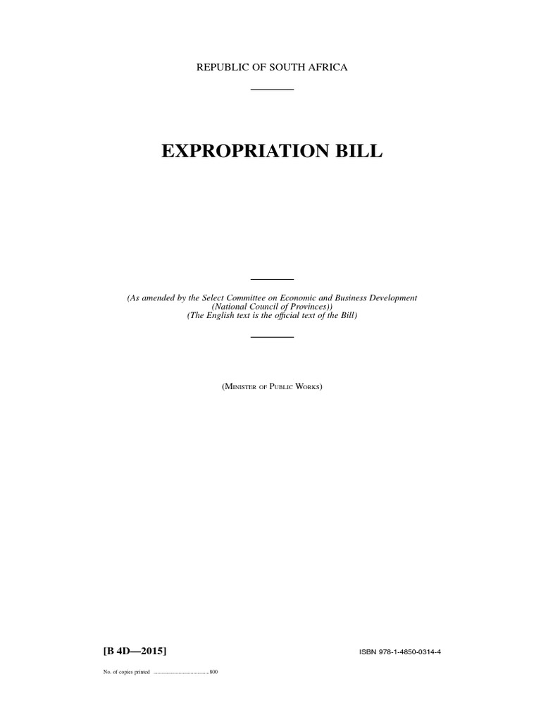 Land Expropriation Bill PDF Eminent Domain Real Estate Appraisal