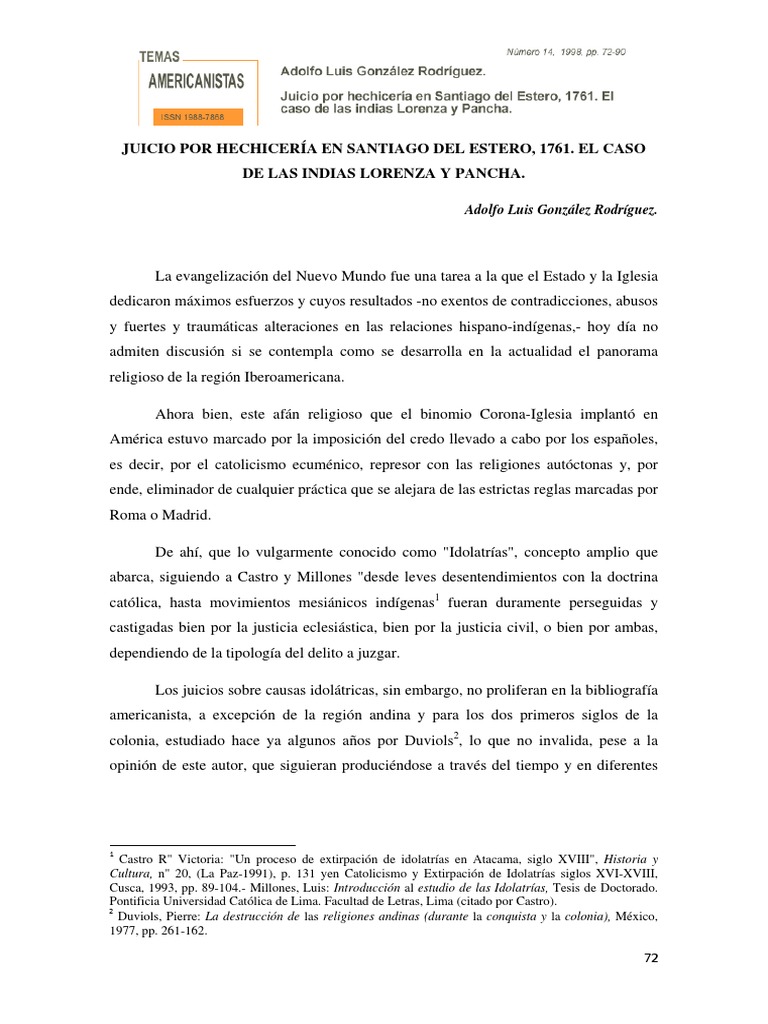 Juicio Por Hechicería en Santiago Del Estero, 1761. El Caso de Las Indias Lorenza y Pancha PDF