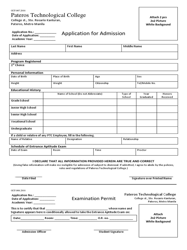 PTC Admission Application Form 2025 | PDF | University And College ...