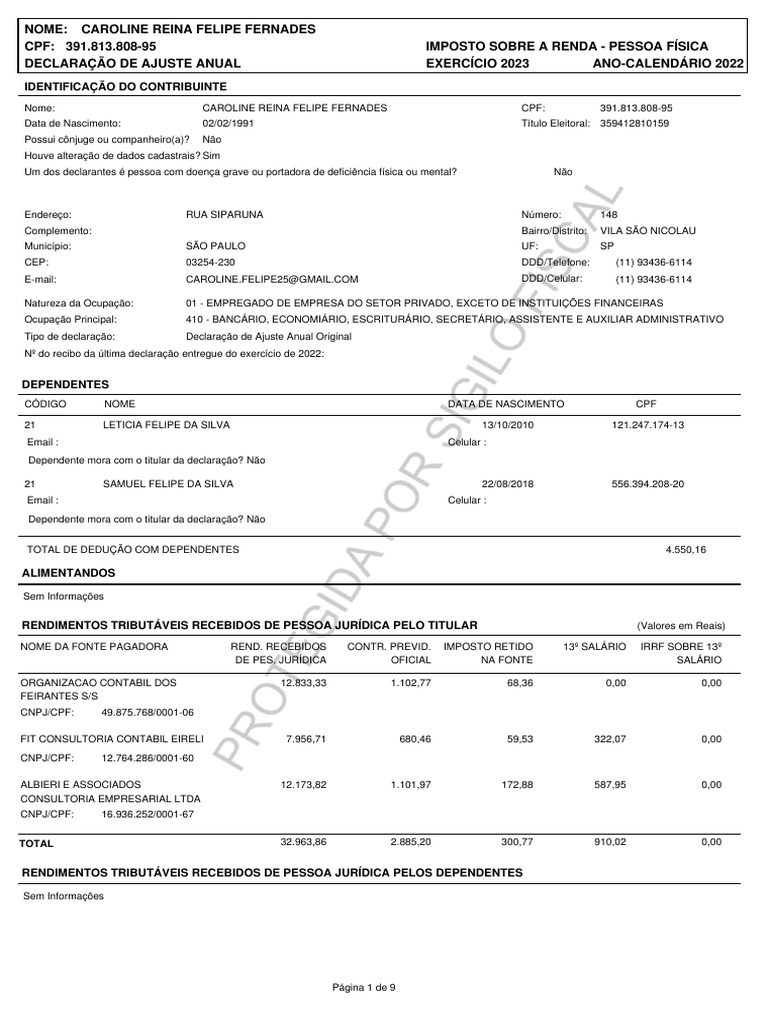 IRPF 2023 2022 Origi Imagem Declaracao | PDF | Imposto de Renda | Impostos