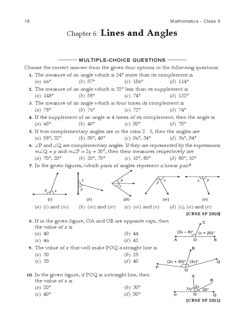 LInes and Angles MCQs Grade 9 PDF Triangle Elementary Mathematics