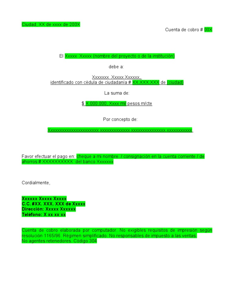 5 Formato De Cuenta De Cobro