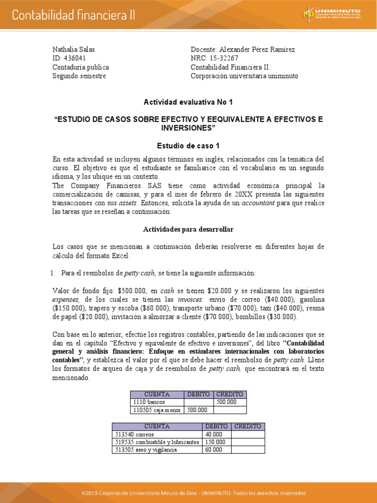 Actividad 1 Nathalia Salas PDF Contabilidad Bancos