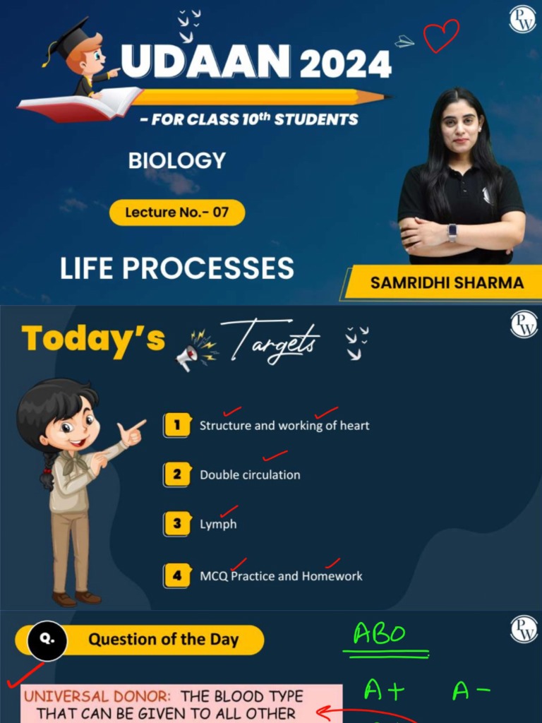 Life Processes 07 - Class Notes - (Udaan 2024) | PDF