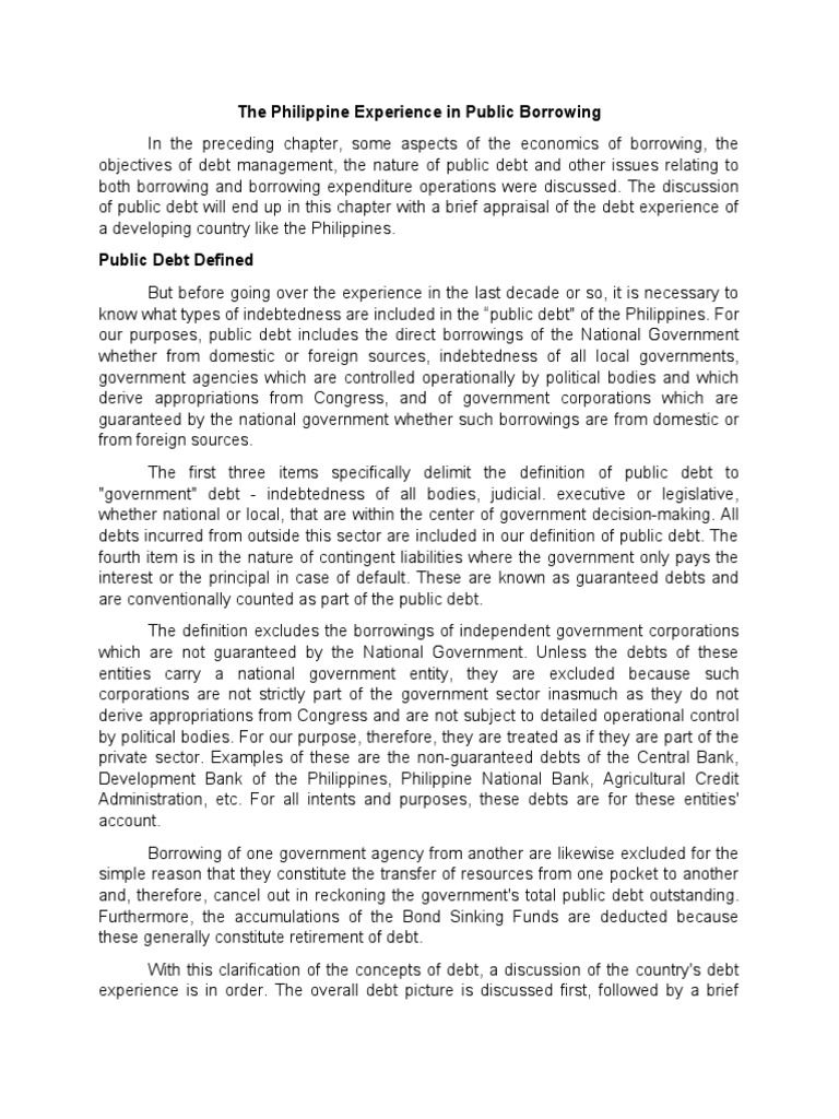 The Philippine Experience in Public Borrowing | PDF | Debt | Government ...
