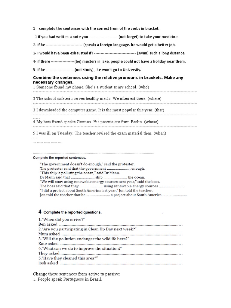 1 Complete The Sentences With The Correct From of The Verbs in Bracket