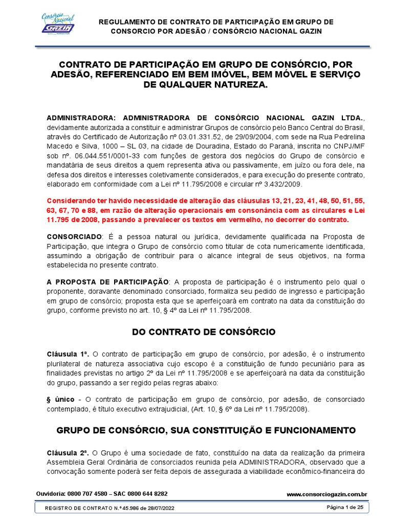 Contrato de Adesao PDF Consórcio Direito Comum