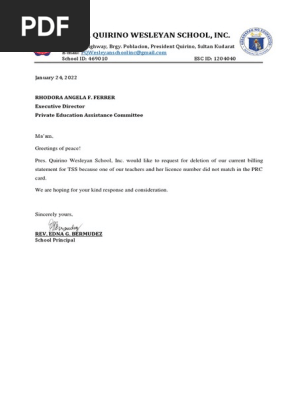 TSS LETTER FOR DELETION