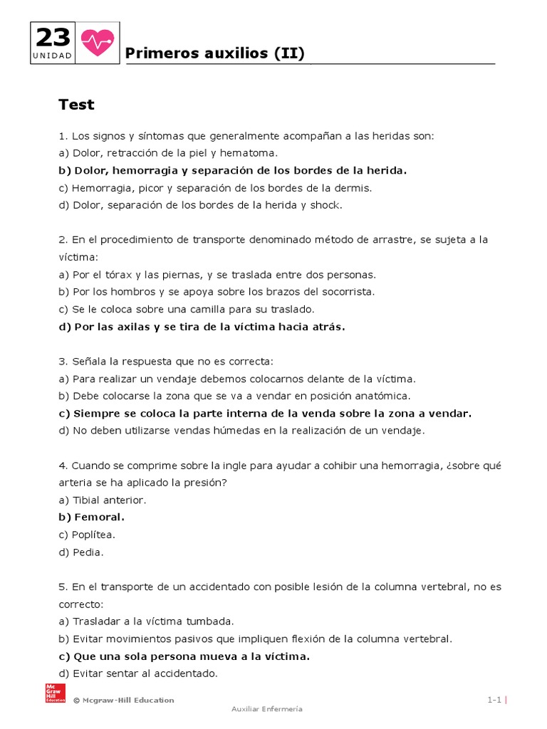 Test 23 | PDF | Primeros auxilios | Especialidades Medicas