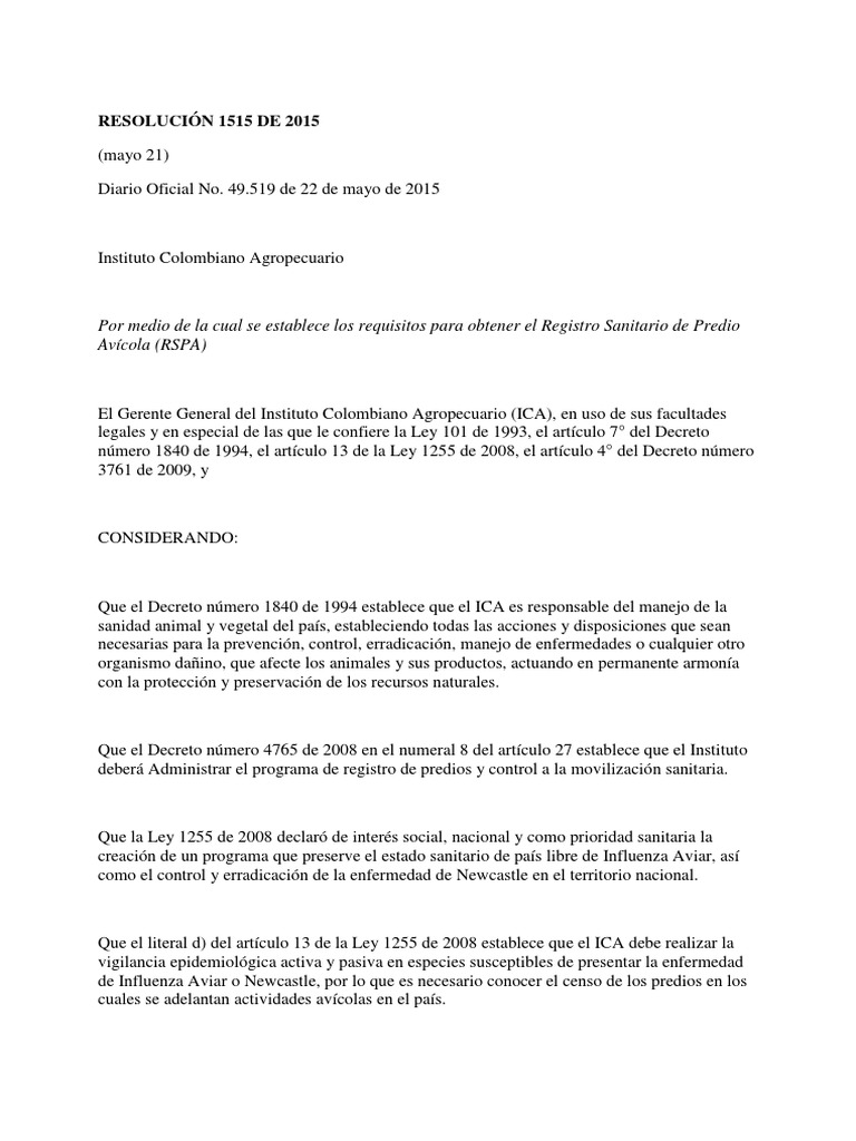 Requisitos para el RSPA en Colombia | PDF | Aves | Aves de corral