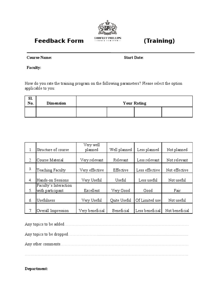 Training Feedback Form | PDF | Career & Growth | Art