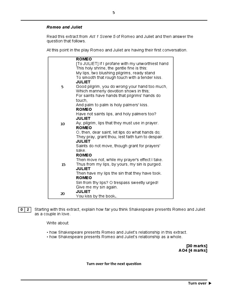 Act 1 Scene 5 Romeo and Juliet Relationship PDF Romeo And Juliet