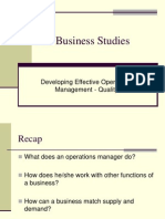 AS Business Studies: Developing Effective Operations Management - Quality