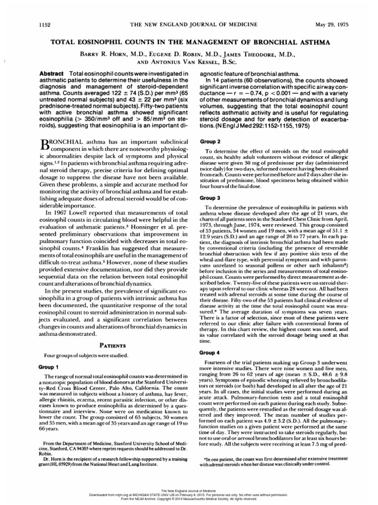 1975 horn et al total eosinophil counts in the management of