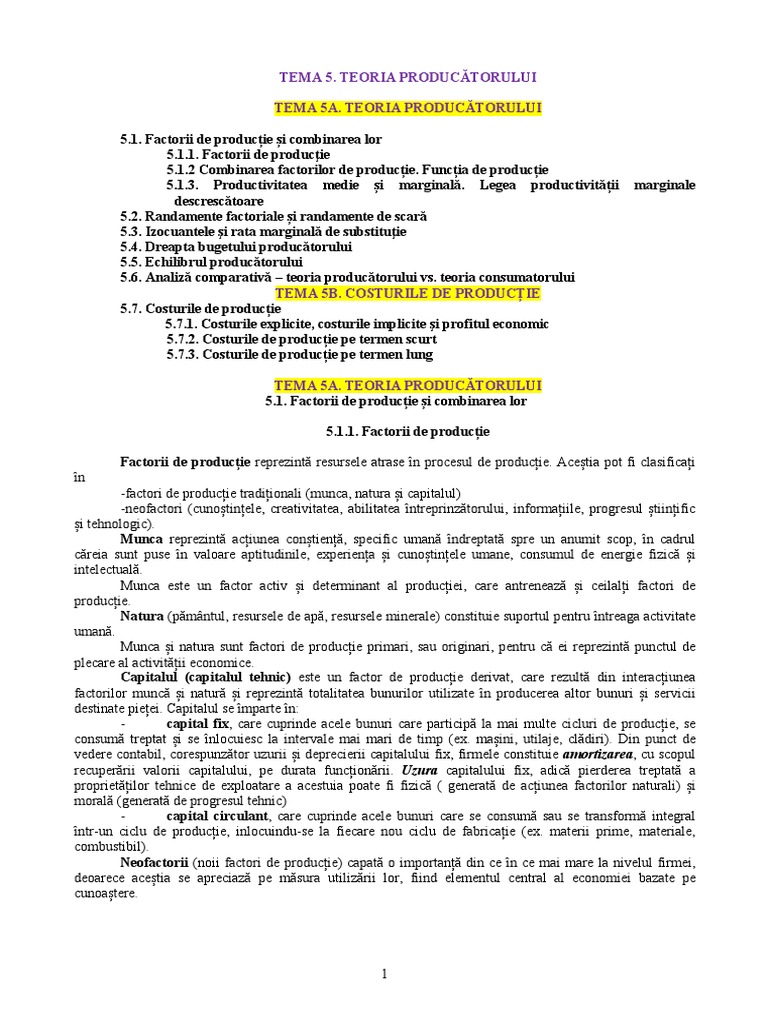 TEMA 5 - Teoria Producatorului - Partea 1 | PDF