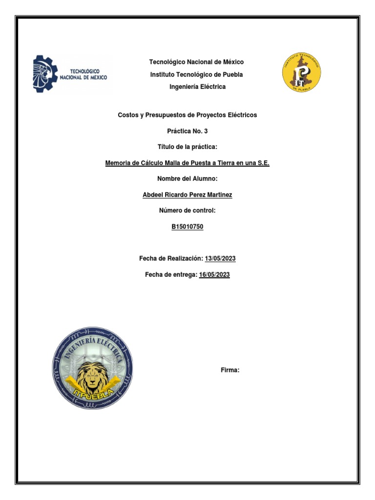 Práctica 3. Memoria de Cálculo Malla