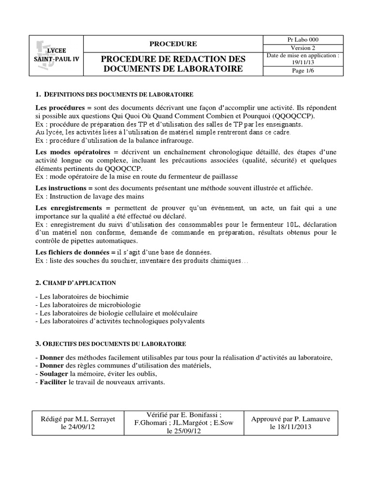 Pr-Labo-000-V2-Procédure-des-procédures - Copie | PDF | La gestion des ...
