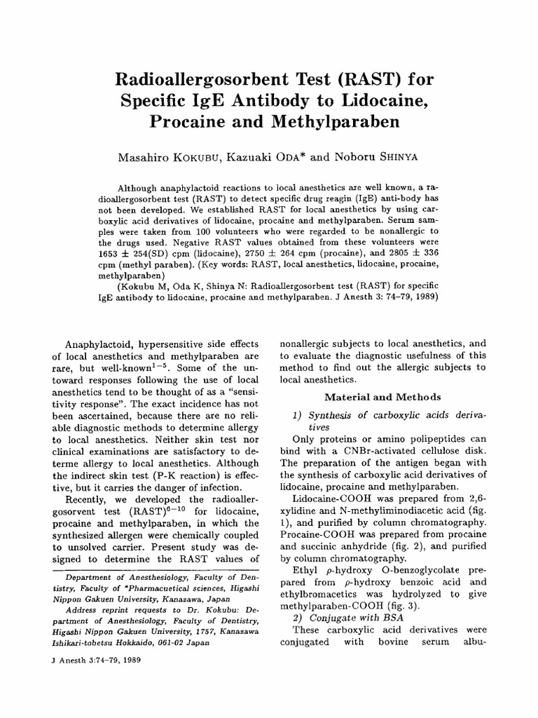 1989 Kokubu, Oda, Shinya Radioallergosorbent Test (RAST) For