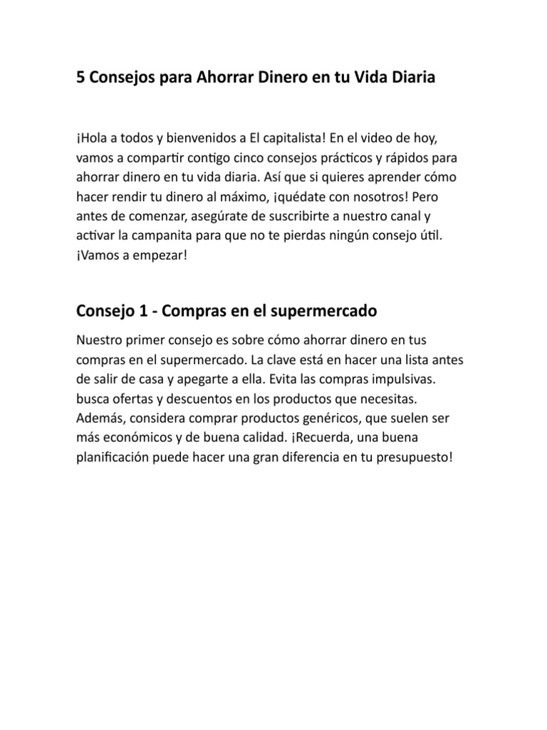 5 Consejos para Ahorrar Dinero en Tu Vida Diaria | PDF | Cupón | Economias