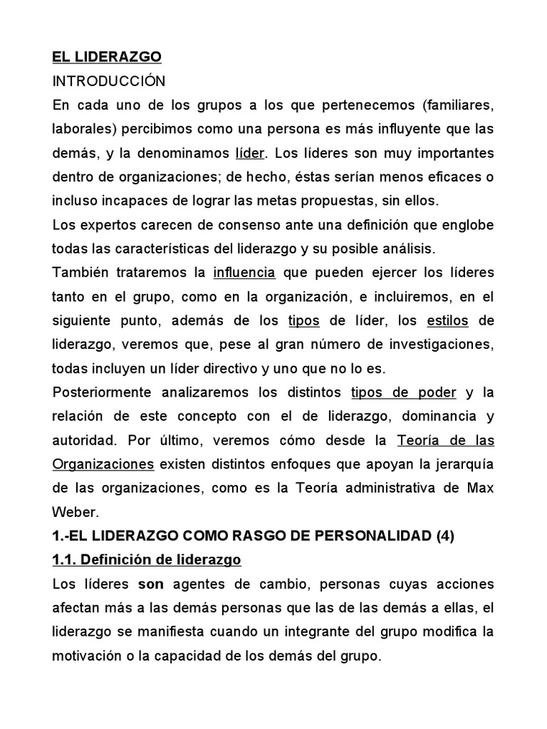 Tipos y Teorías del Liderazgo Efectivo | PDF | Liderazgo | Poder ...