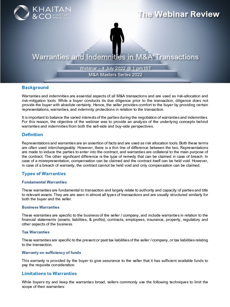 Note On Warranties and Indemnities 11.08.2022 PDF Indemnity Taxes