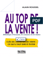 Au Top de La Vente ! _ ClA(c)s de l'Entretien de Vente (French Edition) - Alain Roussel & Livres Marketing