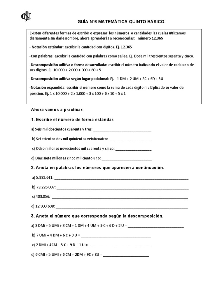 5° Básico Matemática Guías #6 7 8 9 y 10 | PDF | Procesamiento de la ...