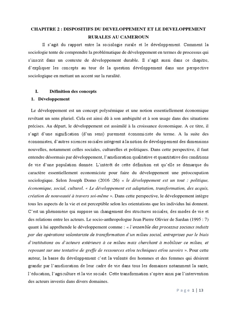 Dispositifs de Développement Rural au Cameroun | PDF | Développement ...