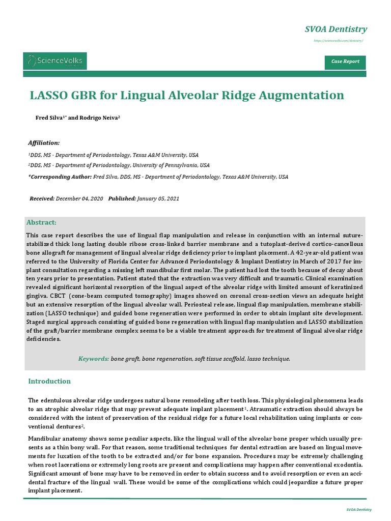 LASSO Technique for Ridge Augmentation | PDF | Dental Implant | Medical ...
