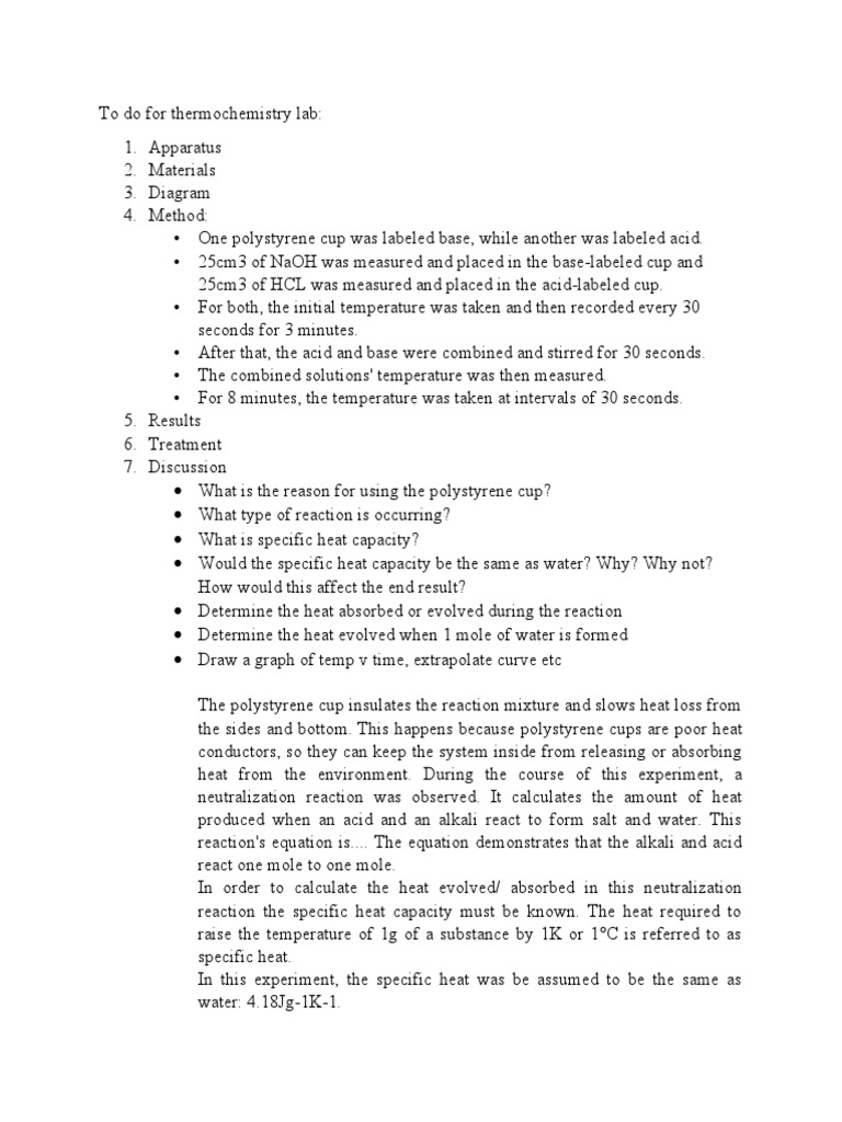 Thermochemistry Lab Report PDF Heat Water