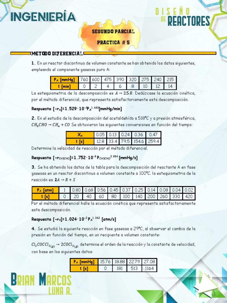Practica 5-2p - Metodo Diferencial | PDF | Cinética química | Velocidad ...