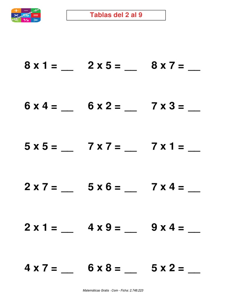 Tablas Del 2 Al 9 PDF