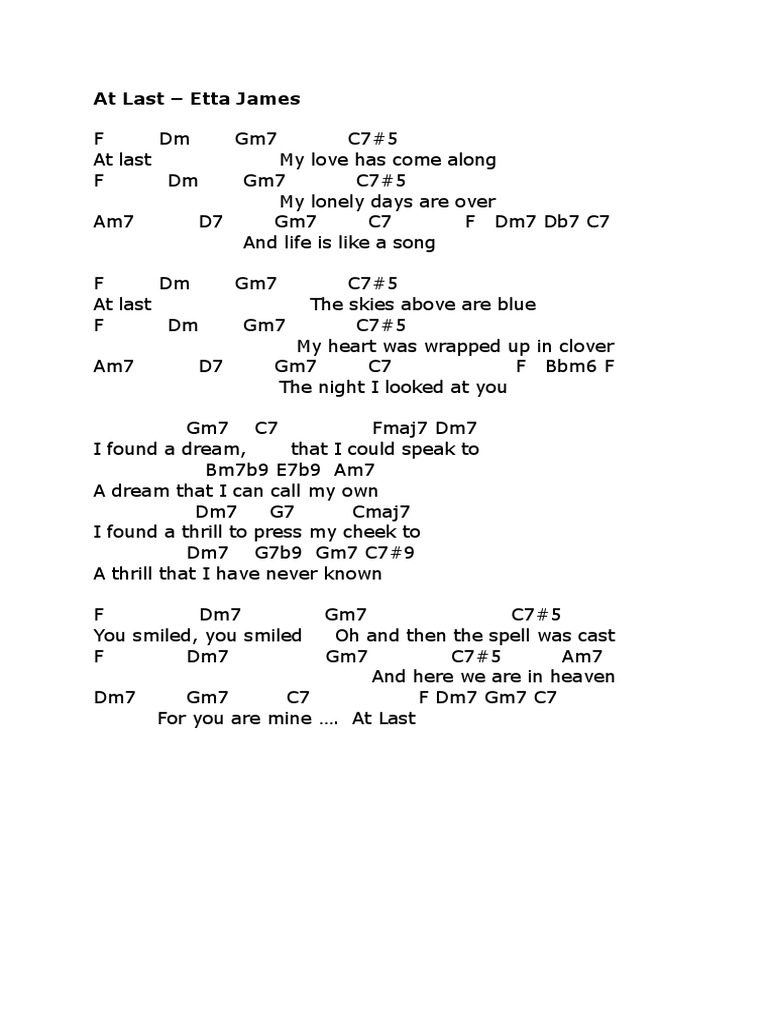 At Last Chords and Lyrics PDF