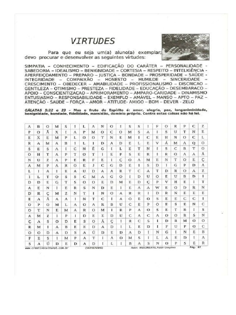 Caça Palavras de Virtudes | PDF