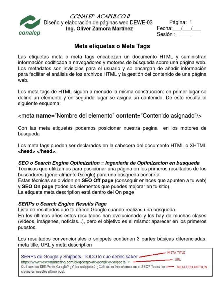 Guía de Meta Etiquetas para SEO | PDF | Posicionamiento en buscadores ...