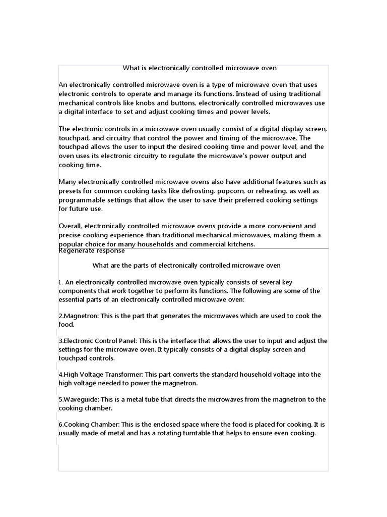 Parts of Electronically Controlled Microwaves | PDF | Oven | Physical ...