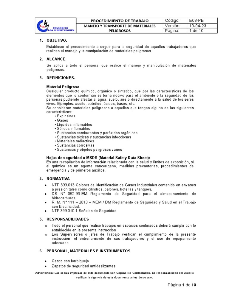 Manejo de y Transporte de Materiales Peligrosas | PDF | Mercancías ...