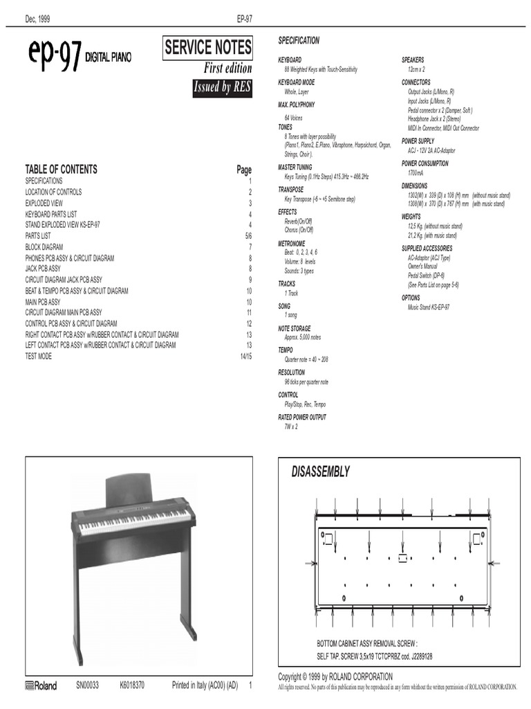 Roland Ep 97 PDF Piano Electrical Engineering