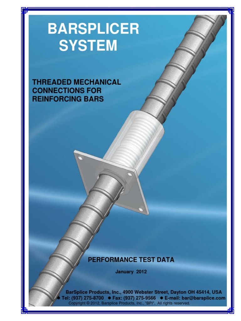 3 BARSPLICER Test Data Jan2012 PDF Engineering Materials
