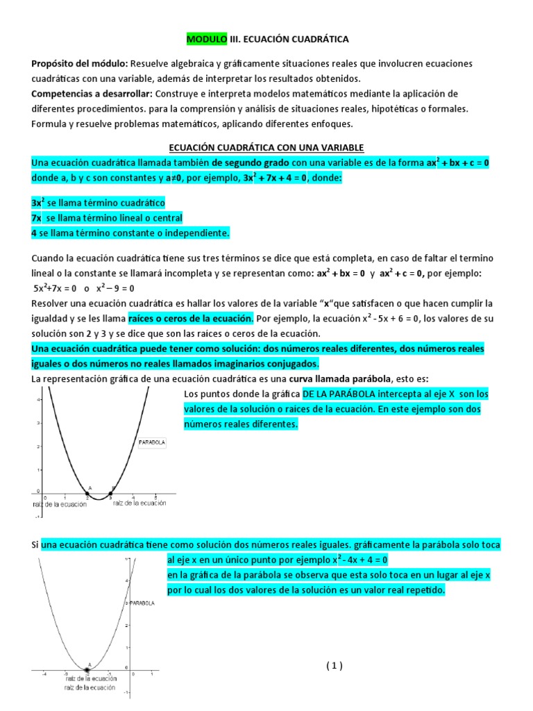 LECCION 1 Modulo III Ecuación Cuadrática | PDF | Factorización ...