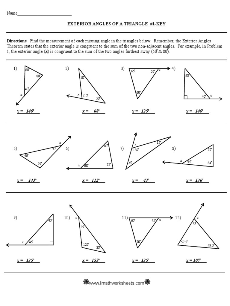 Exterior AnglesAnswer Key PDF Triangle Geometry