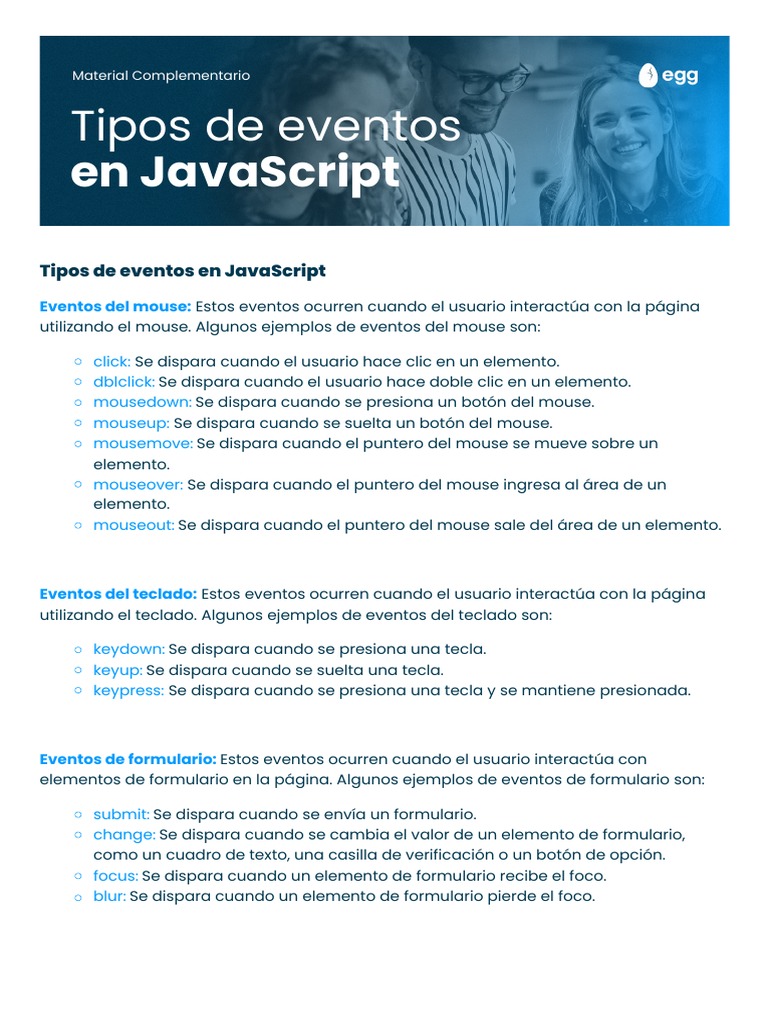 Tipos de eventos en JavaScript | PDF