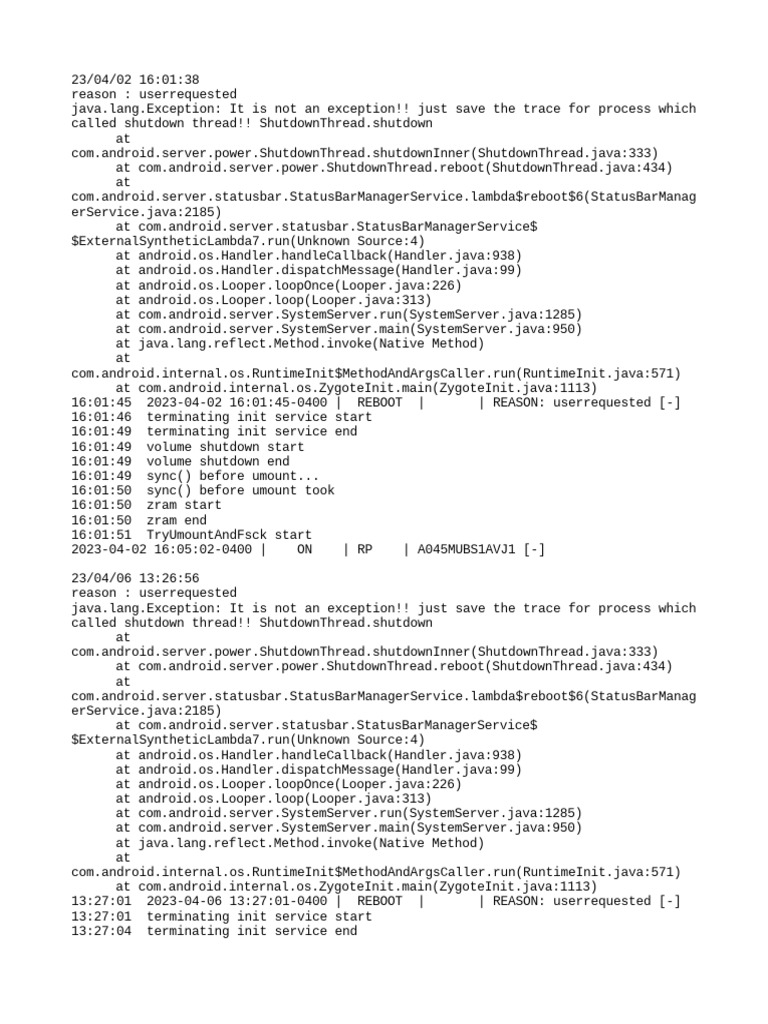 Android Shutdown and Reboot Logs | PDF | Java (Programming Language ...