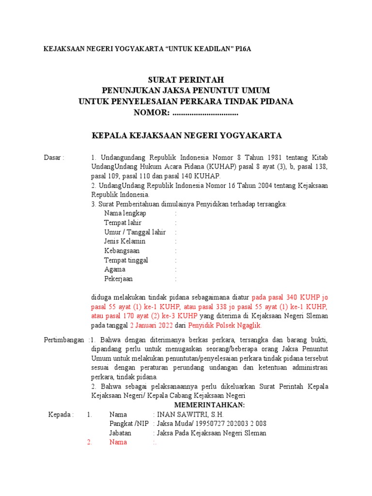 Penugasan Jaksa Penuntut Umum Sleman Pdf